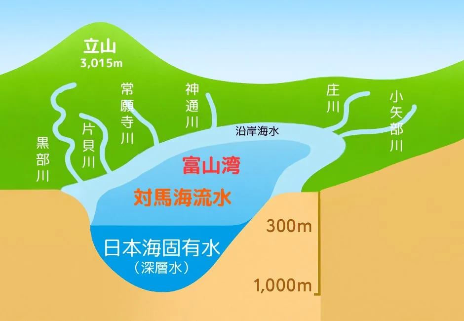 富山湾地形を説明した画像