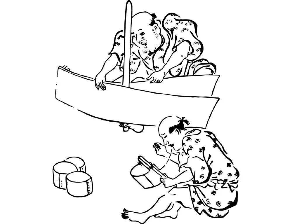 曲げわっぱ職人の絵の画像