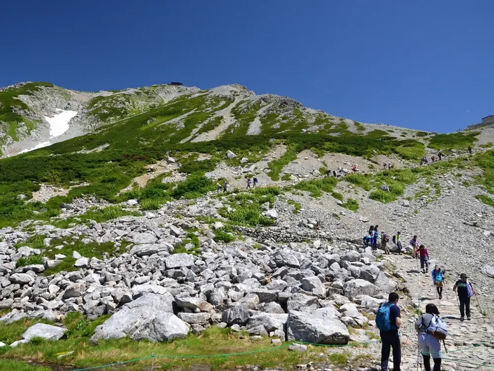 夏の立山を登山している画像