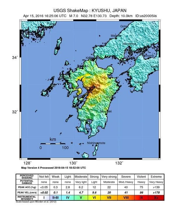 熊本地震の震源地を表した地図