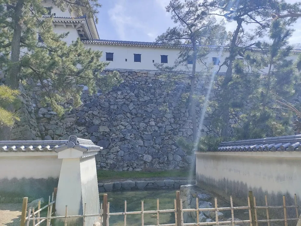 直接出入りが可能なように内堀の一部が船入になっている今治城の堀の画像