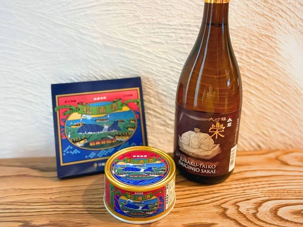 缶詰の松浦漬と小箱の松浦漬、聚楽太閤 大吟醸の画像